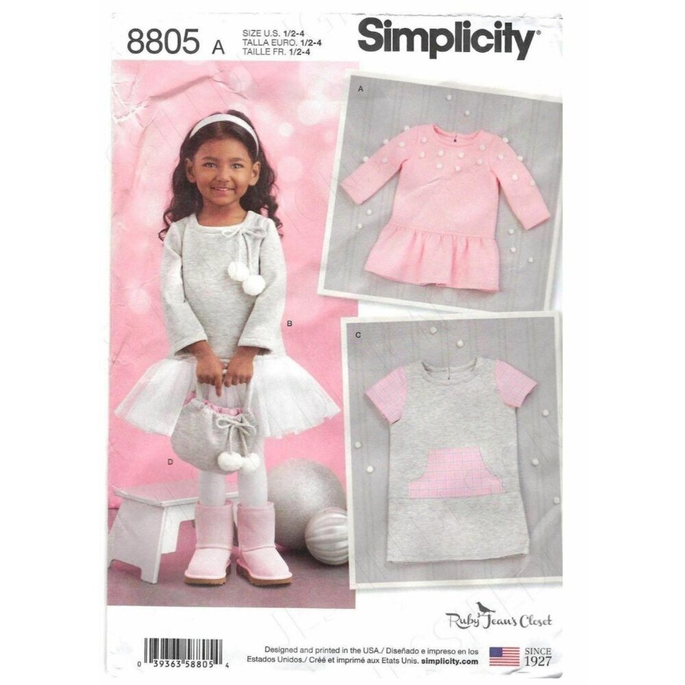 Simplicity Sewing Pattern 8805 Toddlers Dresses Purse Size 1/2-4